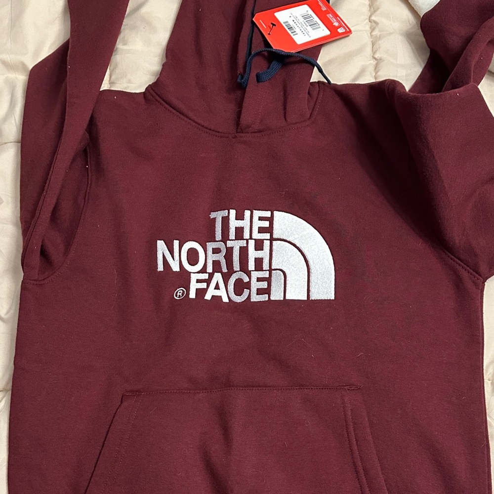 The North Face Burgundy Hoodie with White Logo